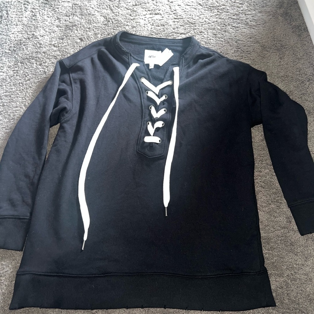 Aerie Black Lace-Up Sweatshirt